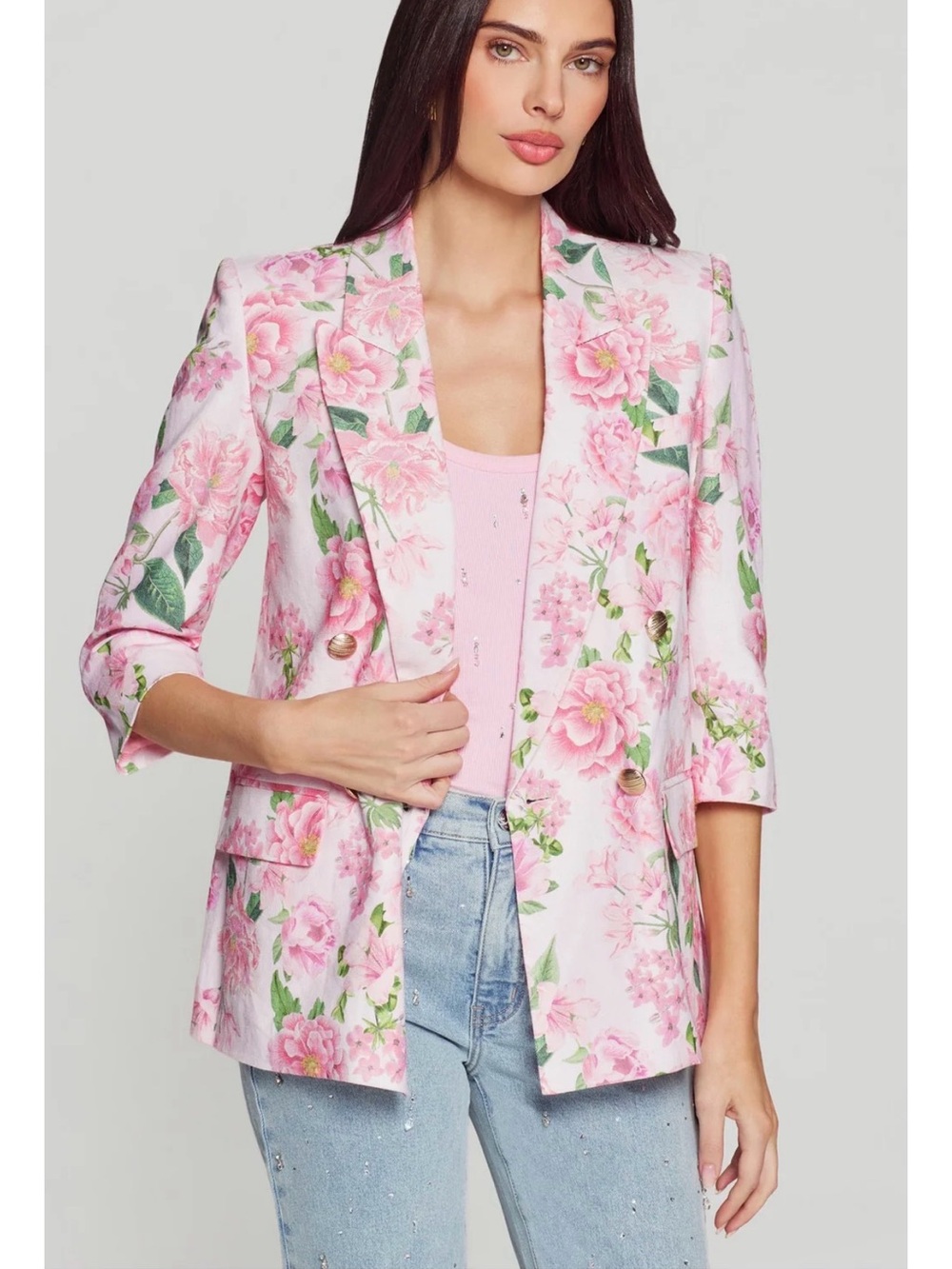 Generation love MAREN FLORAL LINEN BLAZER Pink Floral Double-Breasted